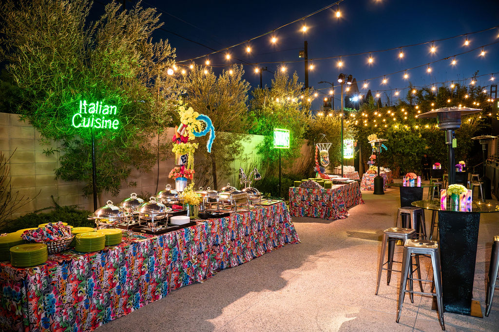 Outdoor food station for italian cuisine and salads